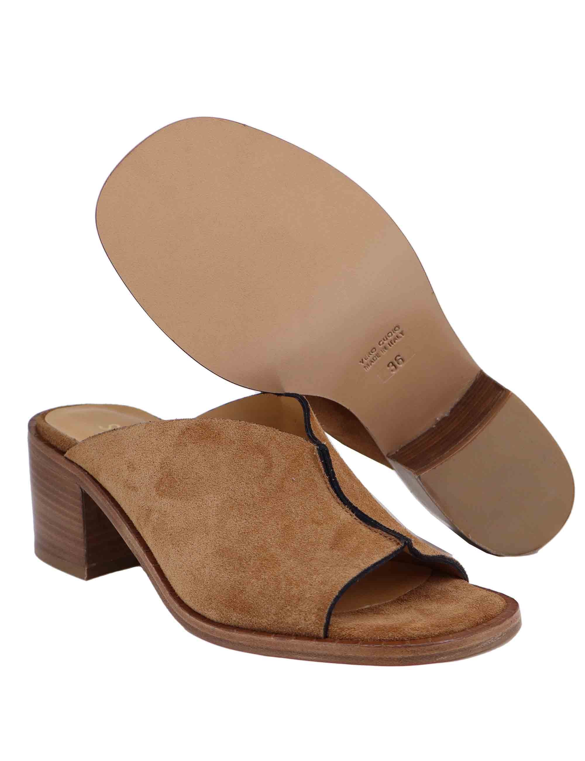 Sandali donna in camoscio cuoio con tacco in cuoio SP2063 014 Spatarella 