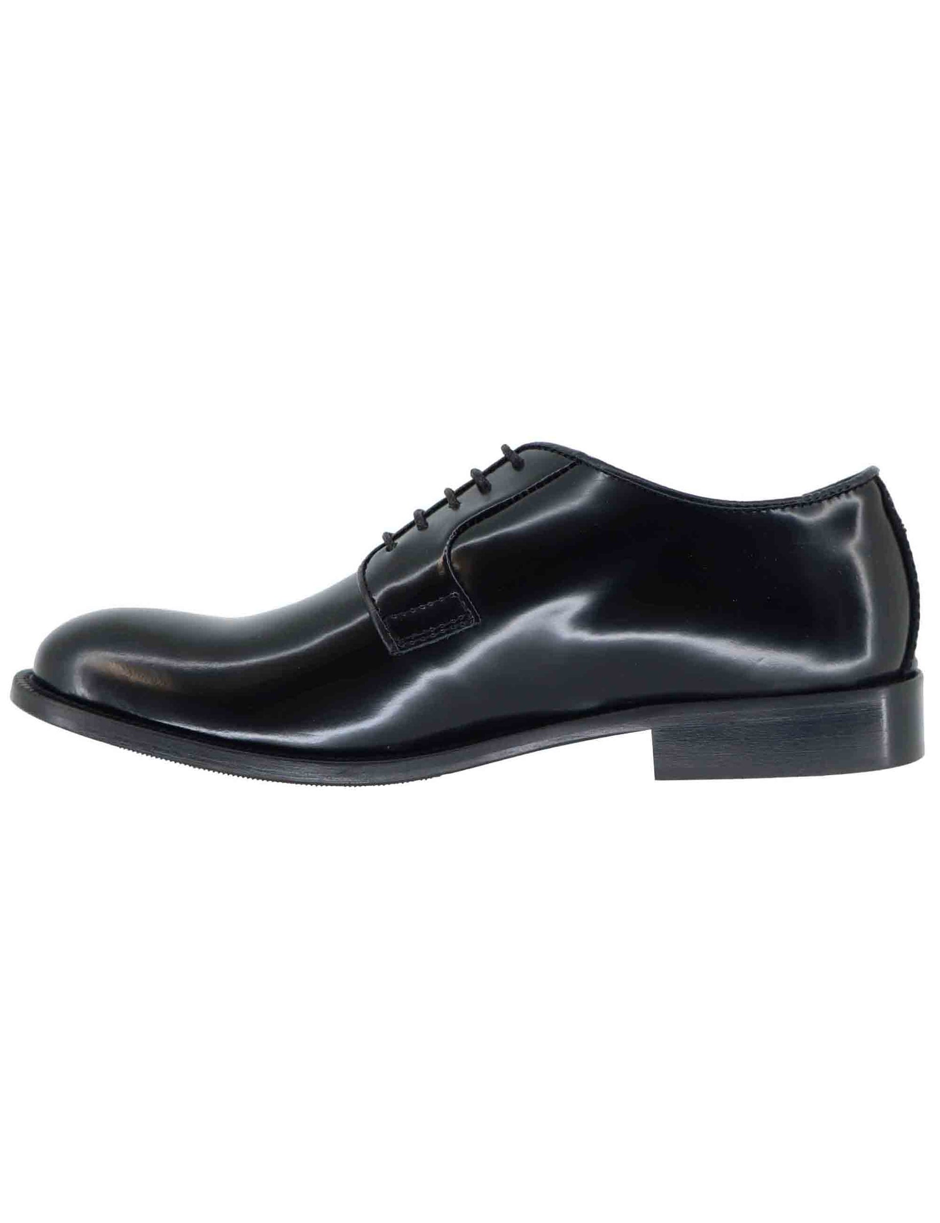 Stringate uomo in pelle nera lucida con suola in cuoio e gomma cucita SPDU603 S001 Spatarella 