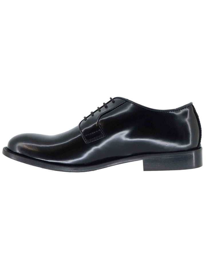 Stringate uomo in pelle nera lucida con suola in cuoio e gomma cucita SPDU603 S001 Spatarella 