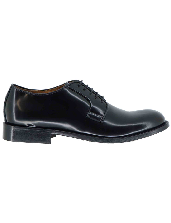Stringate uomo in pelle nera lucida con suola in cuoio e gomma cucita SPDU603 S001 Spatarella 
