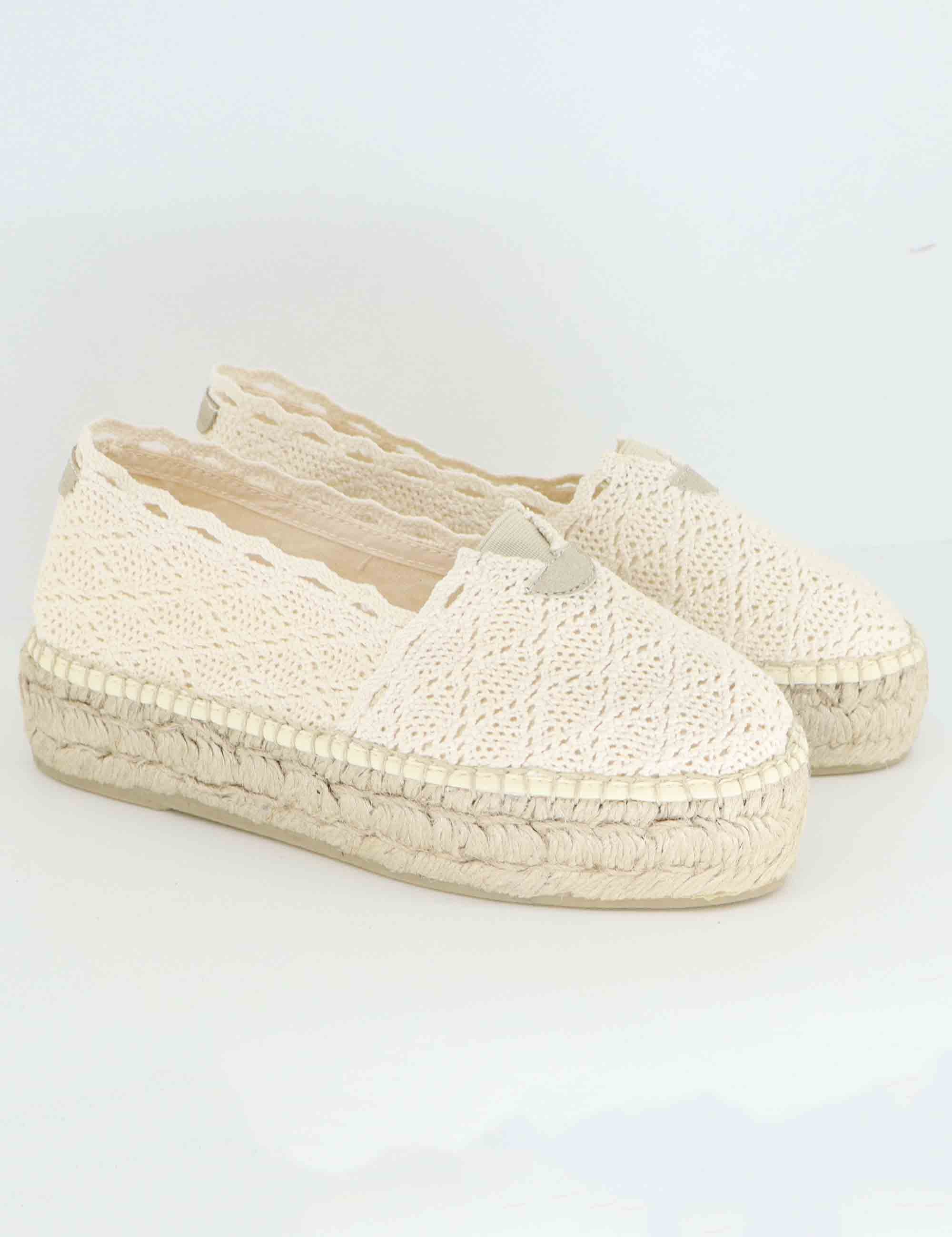 Mocassini donna espadrillas in tessuto off white Aitana Cru Toni Pons 
