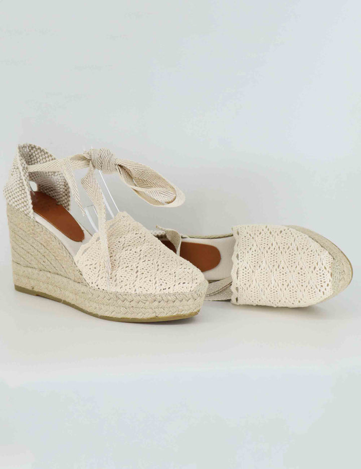 Sandali espadrillas donna in tessuto off white con zeppa alta Martina Cru Toni Pons 