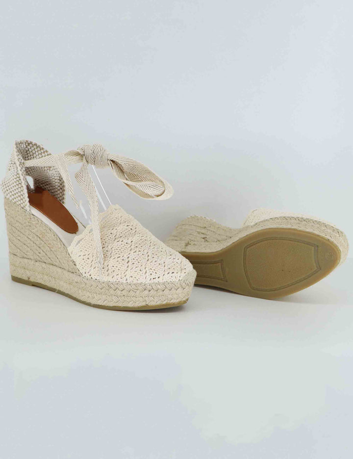 Sandali espadrillas donna in tessuto off white con zeppa alta Martina Cru Toni Pons 