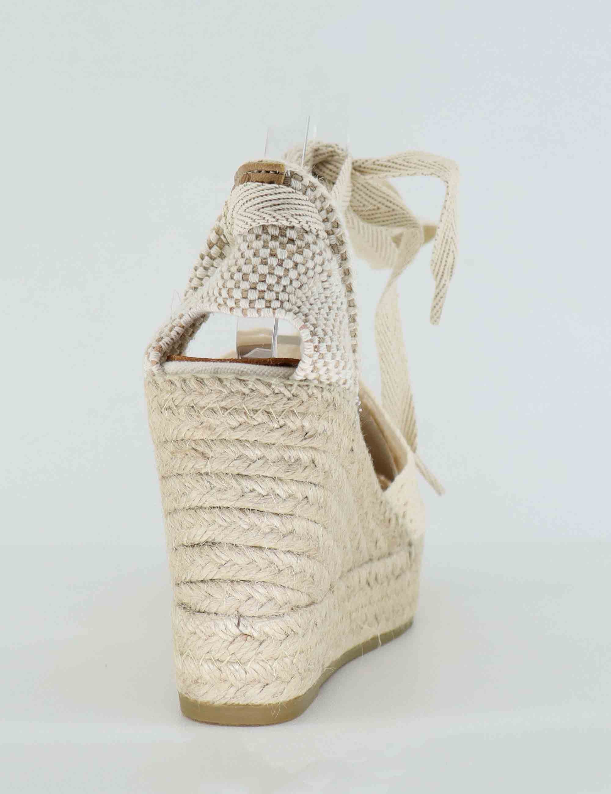 Sandali espadrillas donna in tessuto off white con zeppa alta Martina Cru Toni Pons 