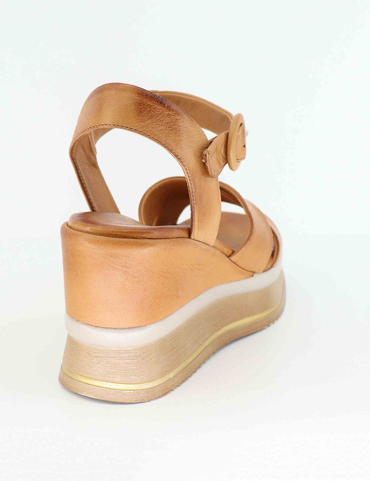 Sandali donna in pelle cuoio con zeppa alta e cinturino U4100858755K 858 Tsakiris Mallas 