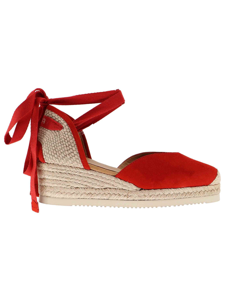Sandali espadrillas donna in camoscio rosso con zeppa bassa CARLYS KS_CLAVEL Unisa 
