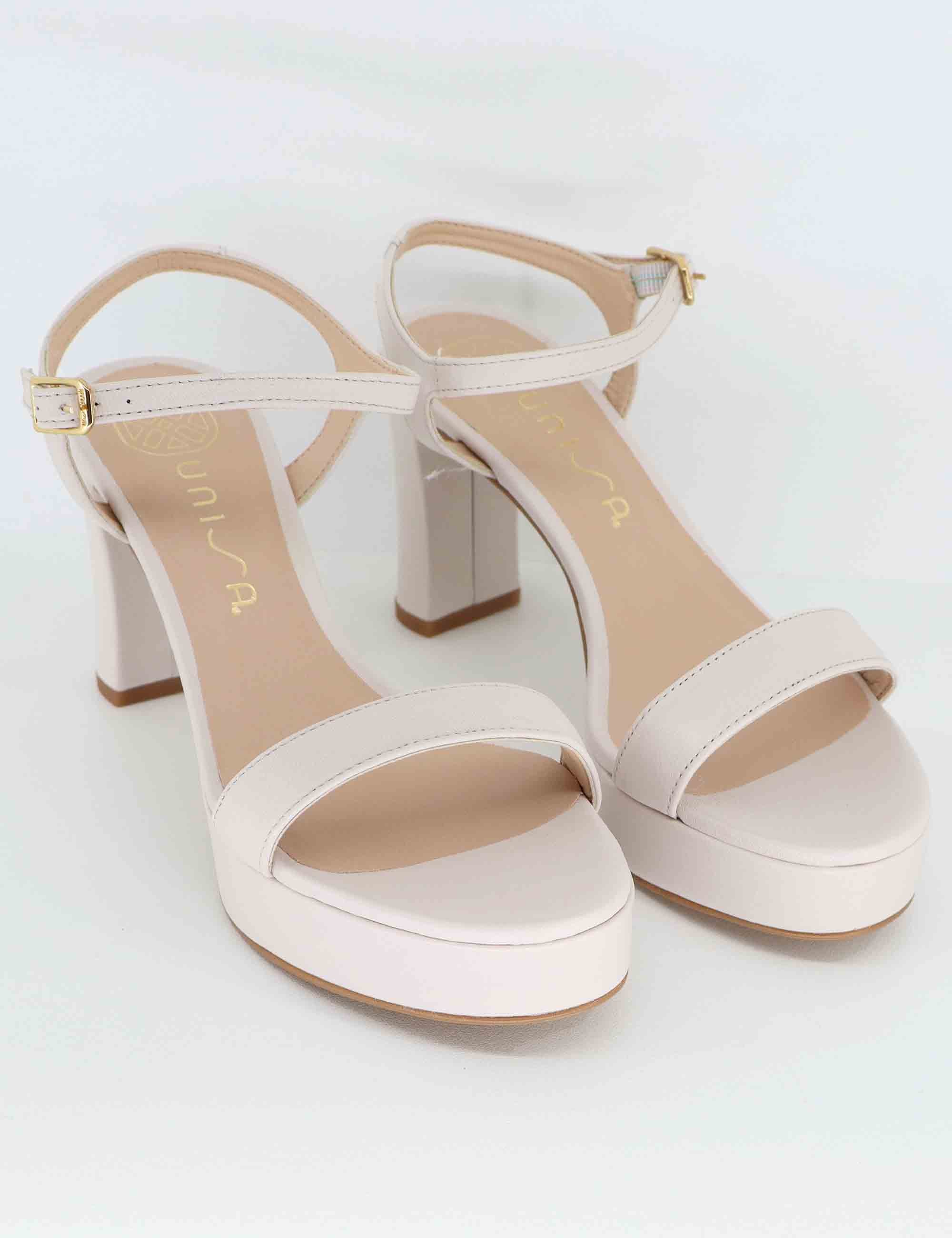Sandali donna in pelle avorio con tacco alto e plateau OSORO NTO_IVORY Unisa 