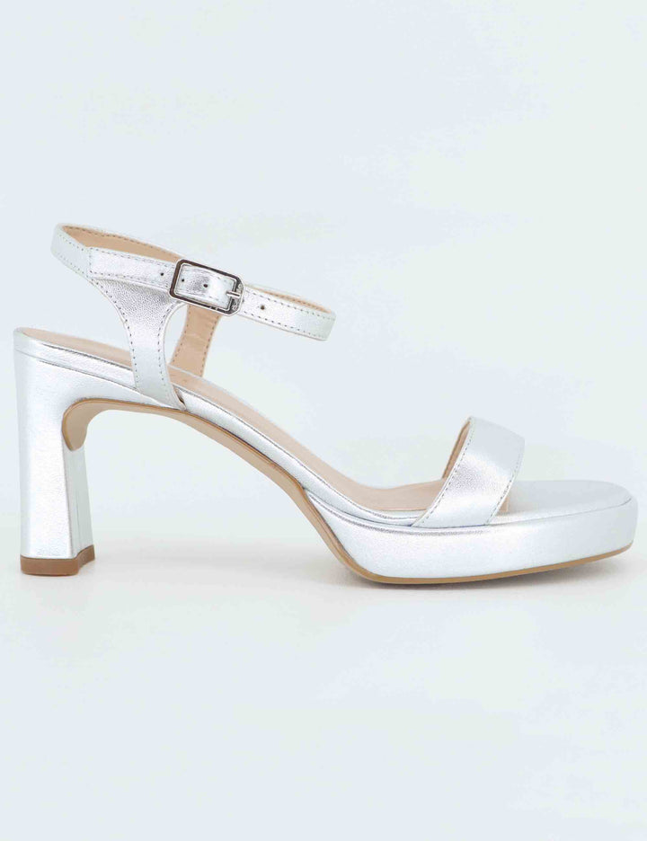 Sandali donna in pelle argento con tacco alto e plateau SORO LMT_SILVER Unisa 