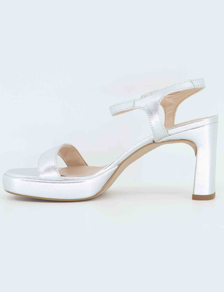 Sandali donna in pelle argento con tacco alto e plateau SORO LMT_SILVER Unisa 