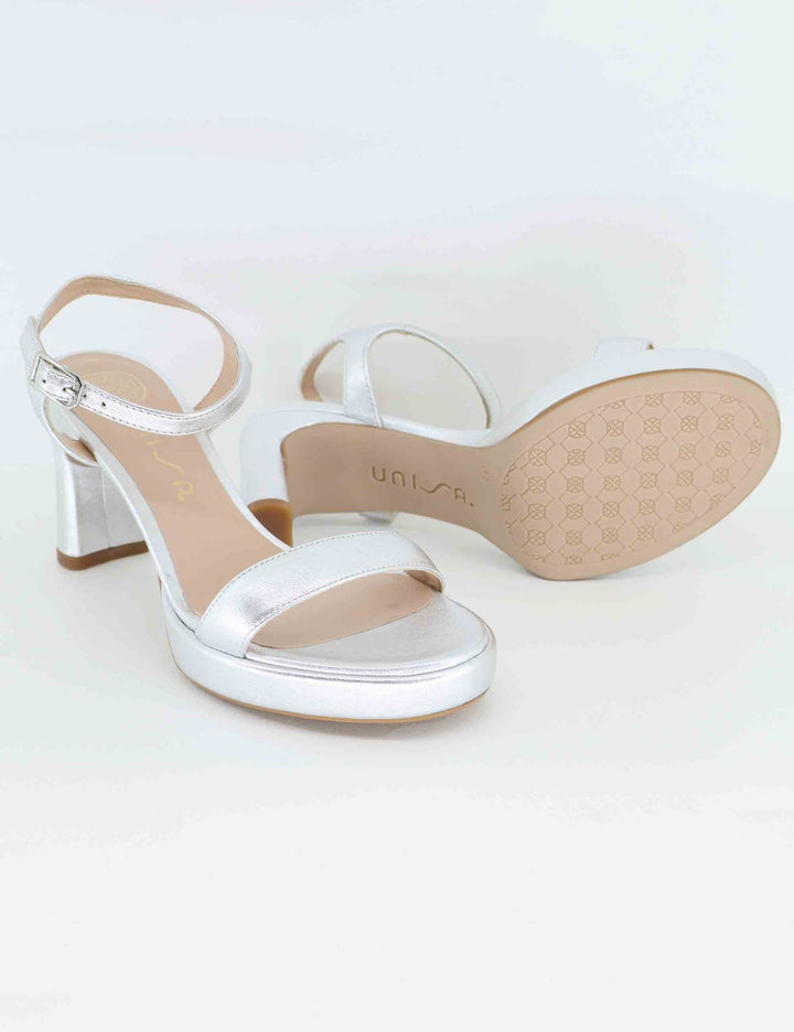 Sandali donna in pelle argento con tacco alto e plateau SORO LMT_SILVER Unisa 