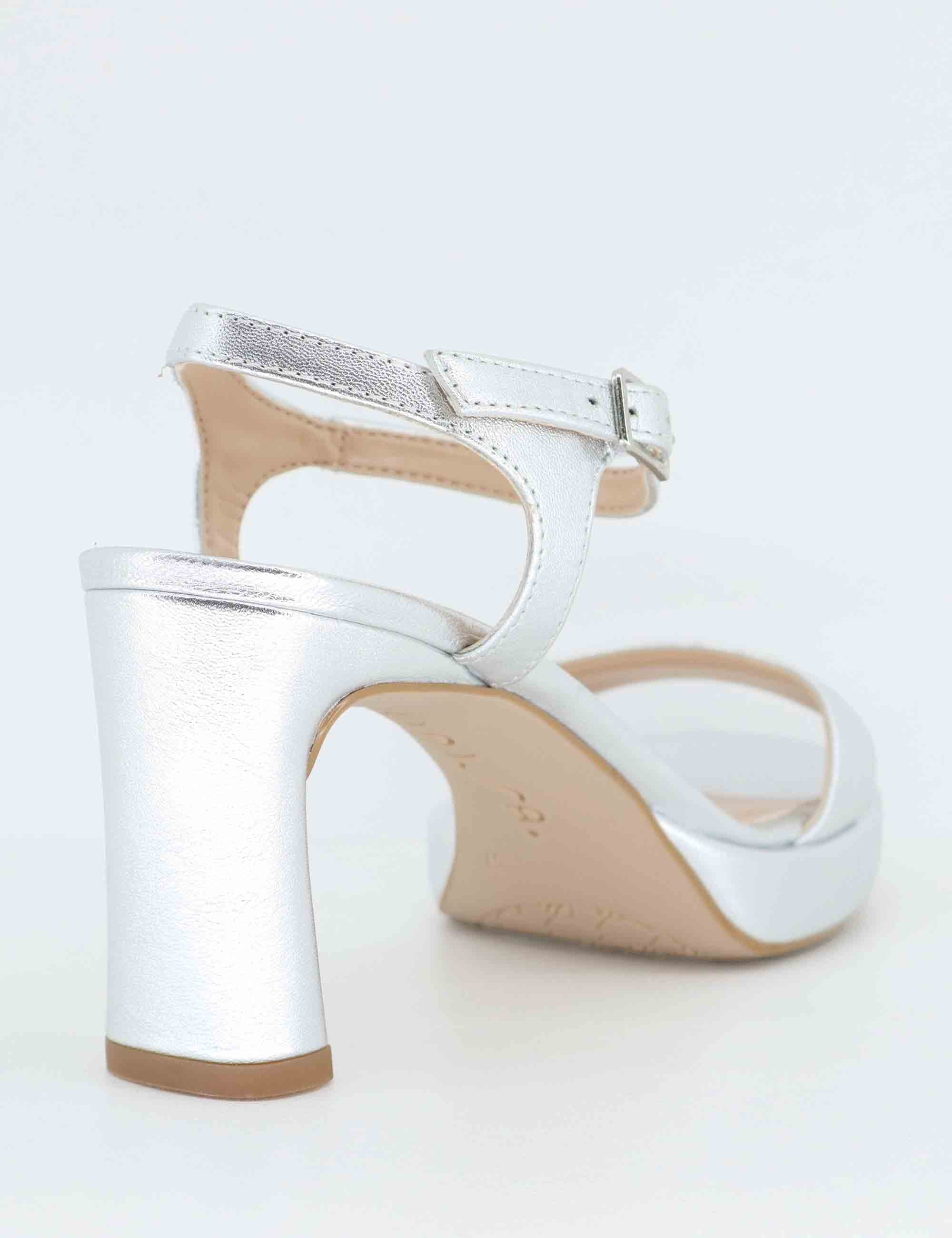 Sandali donna in pelle argento con tacco alto e plateau SORO LMT_SILVER Unisa 