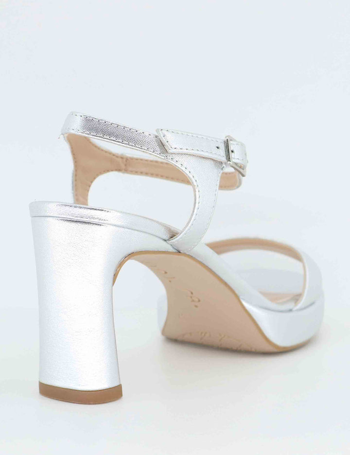 Sandali donna in pelle argento con tacco alto e plateau SORO LMT_SILVER Unisa 