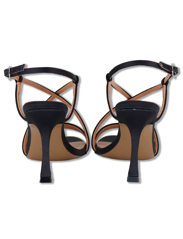 Sandali donna slingback in satin nero con tacco alto Zafiro 515Z75VK 03-NEGRO Bibi Lou 