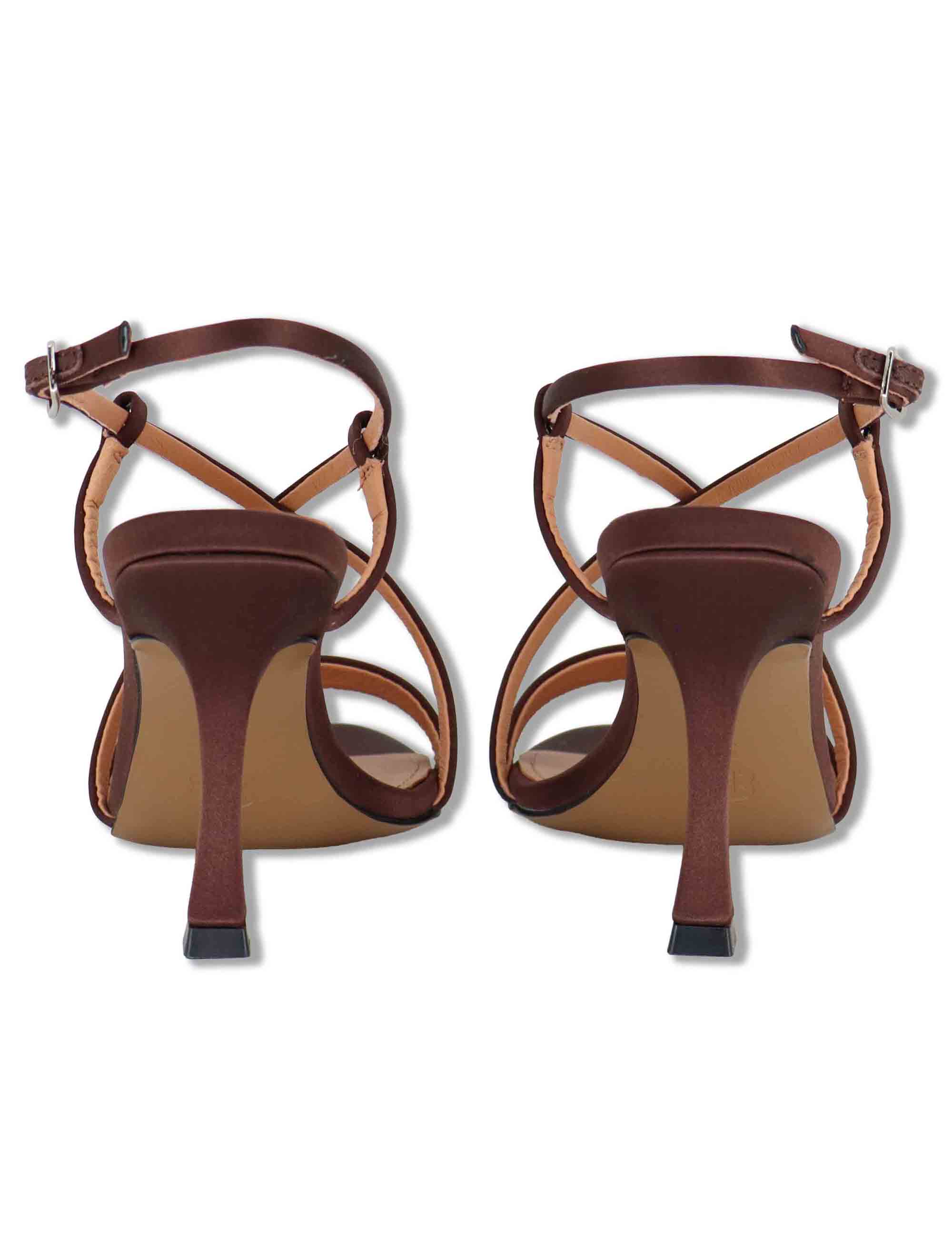 Sandali donna slingback in satin marrone con tacco alto Zafiro 515Z75VK 90-MARRON Bibi Lou 