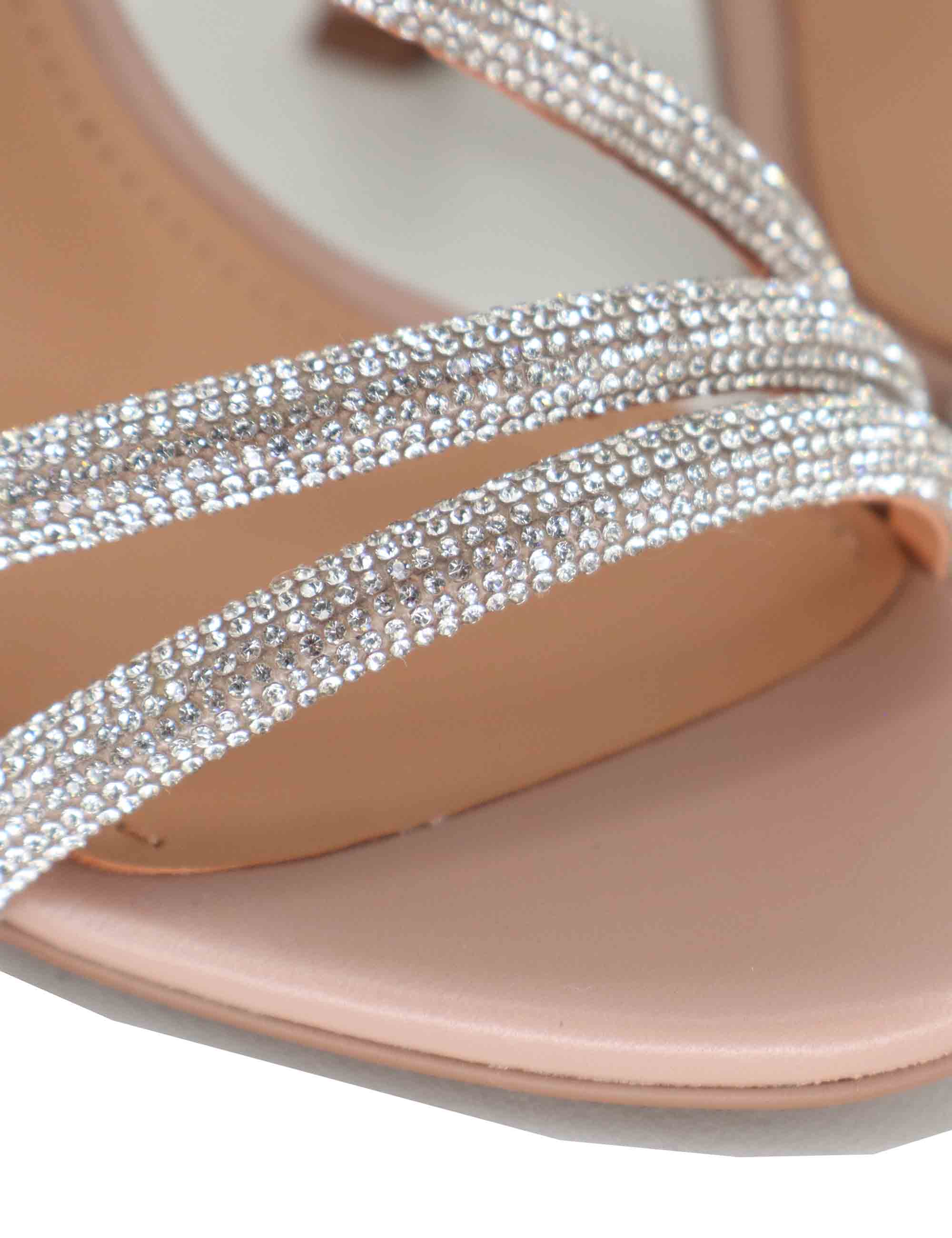 Sandali donna slingback in pelle nude con strass argento e tacco alto Circe 516Z10VK 47-NUDE Bibi Lou 