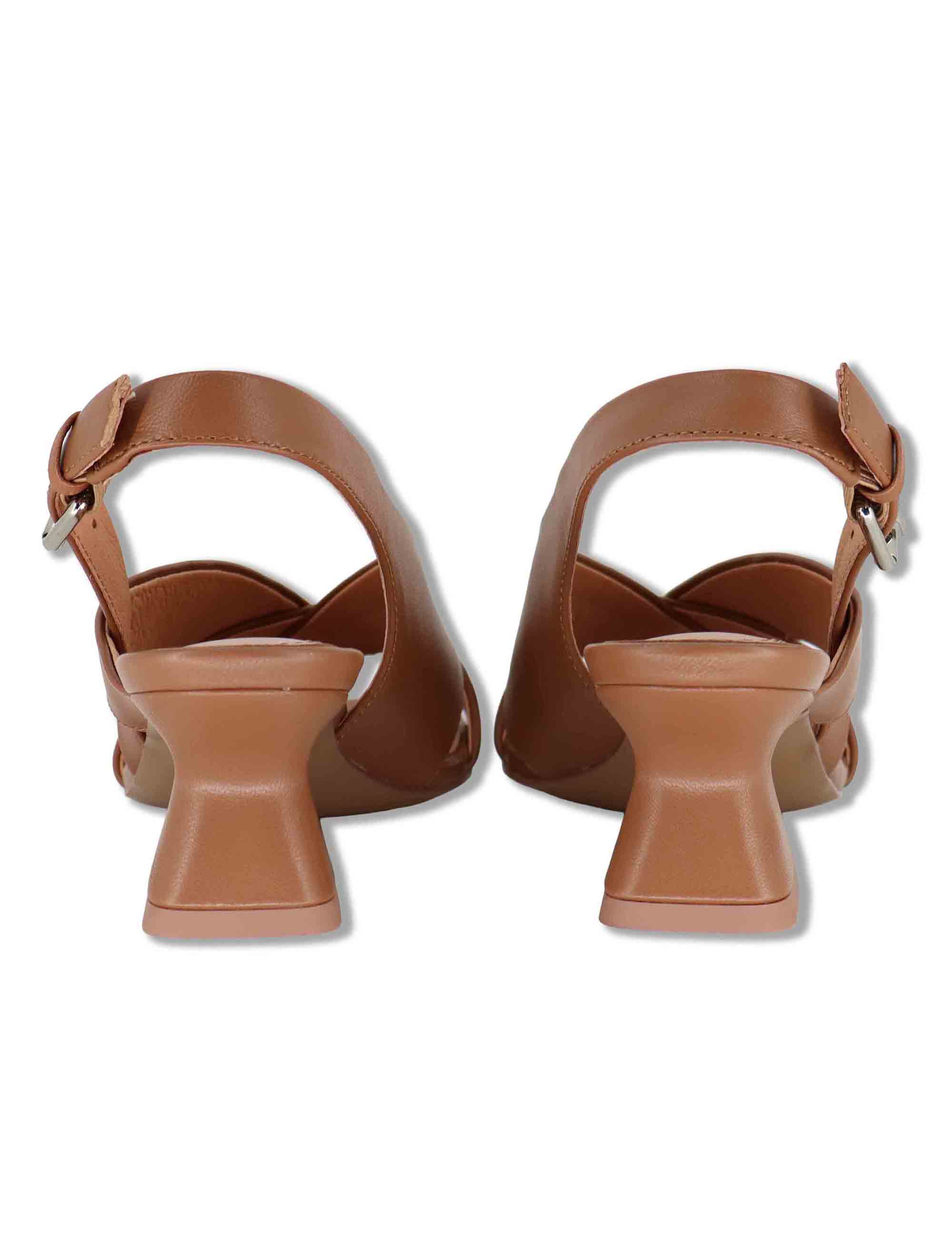 Sandali donna slingback in pelle cuoio con cinturino asimmetrico Zia 520Z10VK 92-CUERO Bibi Lou 