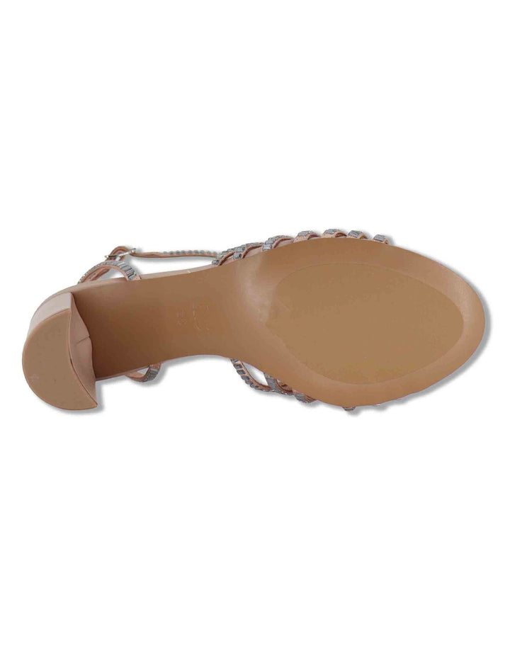 Sandali donna in pelle nude con strass tacco alto e cinturino alla caviglia Serabi 563Z75VK 47-NUDE Bibi Lou 