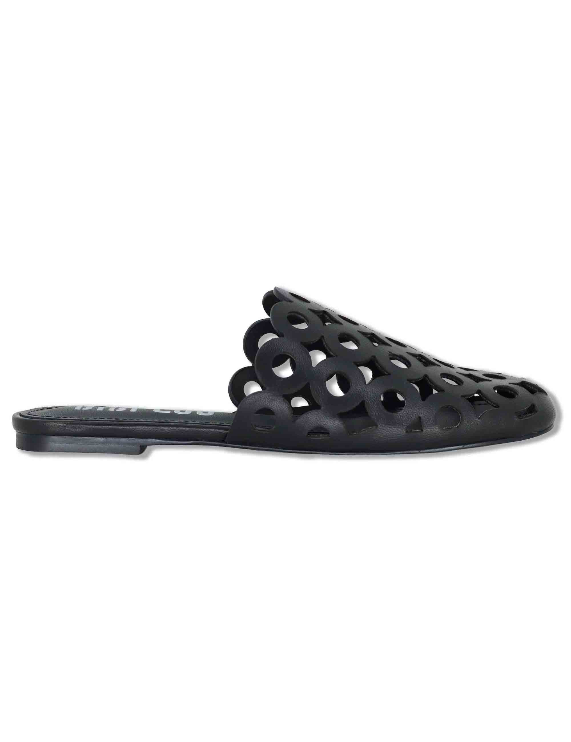 Sabot donna in pelle nera forata tacco basso Oribu 629Z10VK 03-NEGRO Bibi Lou 