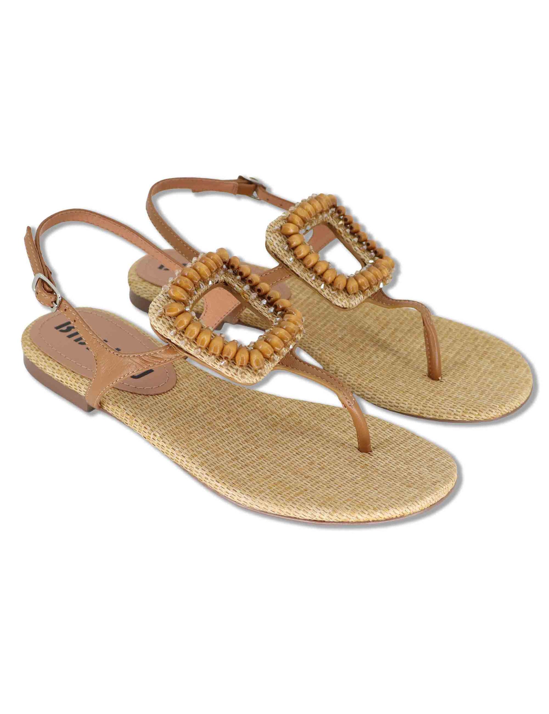 Sandali donna flat in pelle cuoio con accessorio e cinturino regolabile 640Z10VK 92-CUERO Bibi Lou 