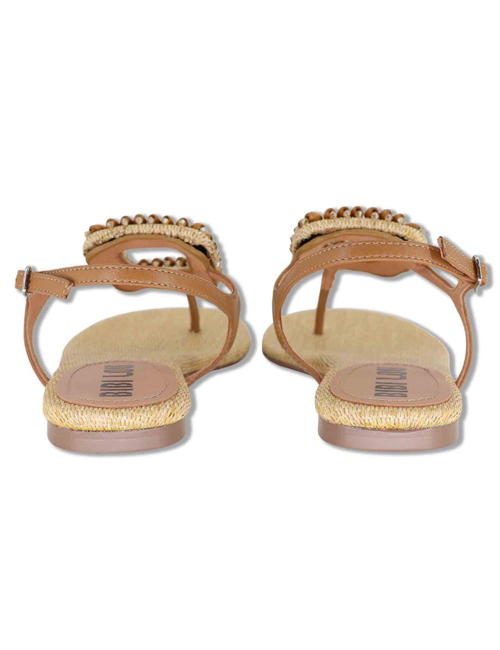 Sandali donna flat in pelle cuoio con accessorio e cinturino regolabile 640Z10VK 92-CUERO Bibi Lou 