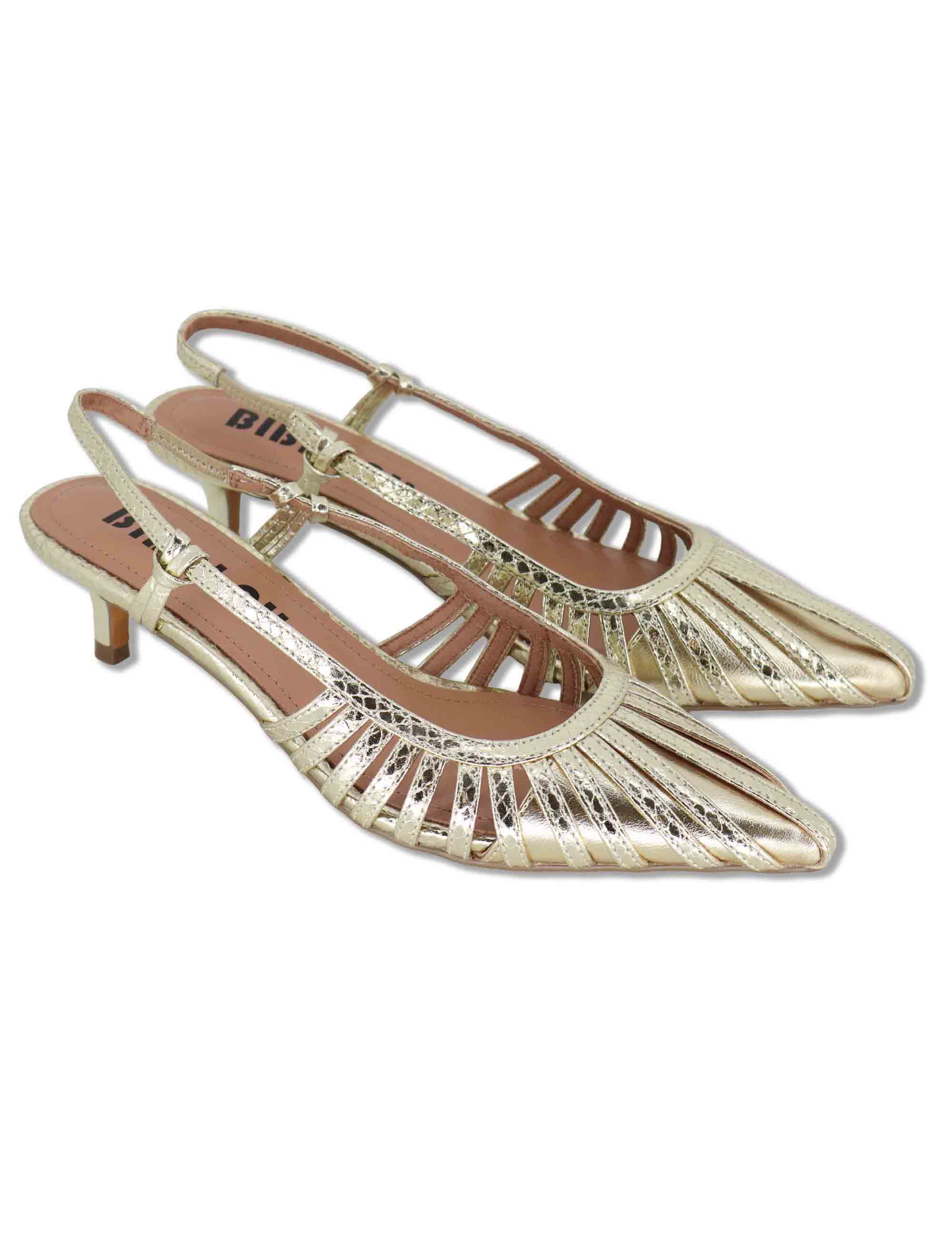 Decollete donna slingback in pelle laminata oro tacco basso Zin 774Z94HG 04-ORO Bibi Lou 