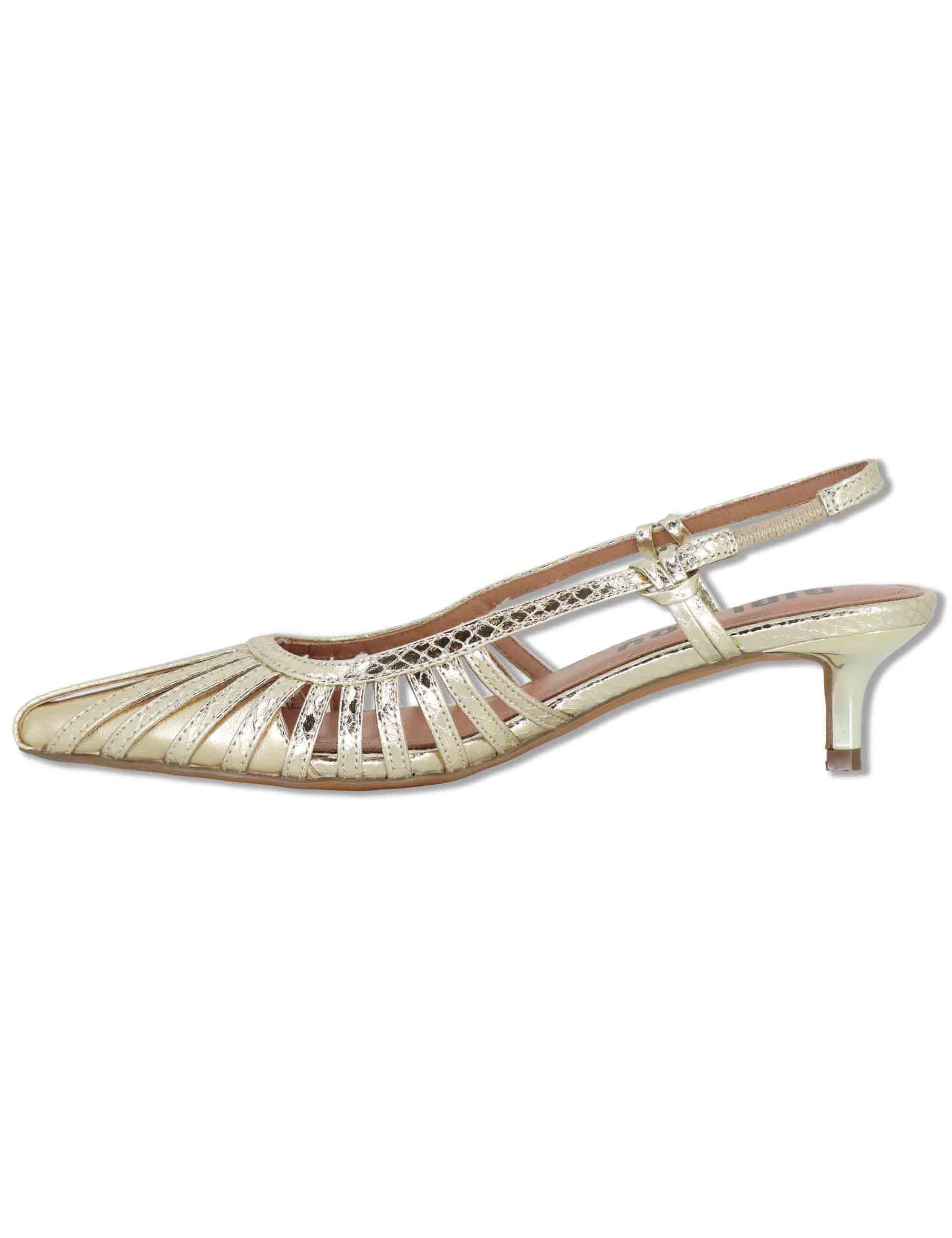 Decollete donna slingback in pelle laminata oro tacco basso Zin 774Z94HG 04-ORO Bibi Lou 