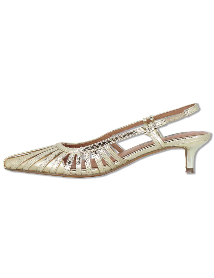 Decollete donna slingback in pelle laminata oro tacco basso Zin 774Z94HG 04-ORO Bibi Lou 