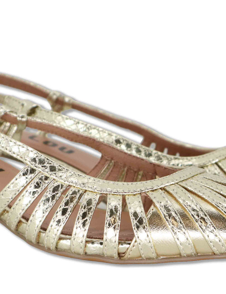 Decollete donna slingback in pelle laminata oro tacco basso Zin 774Z94HG 04-ORO Bibi Lou 