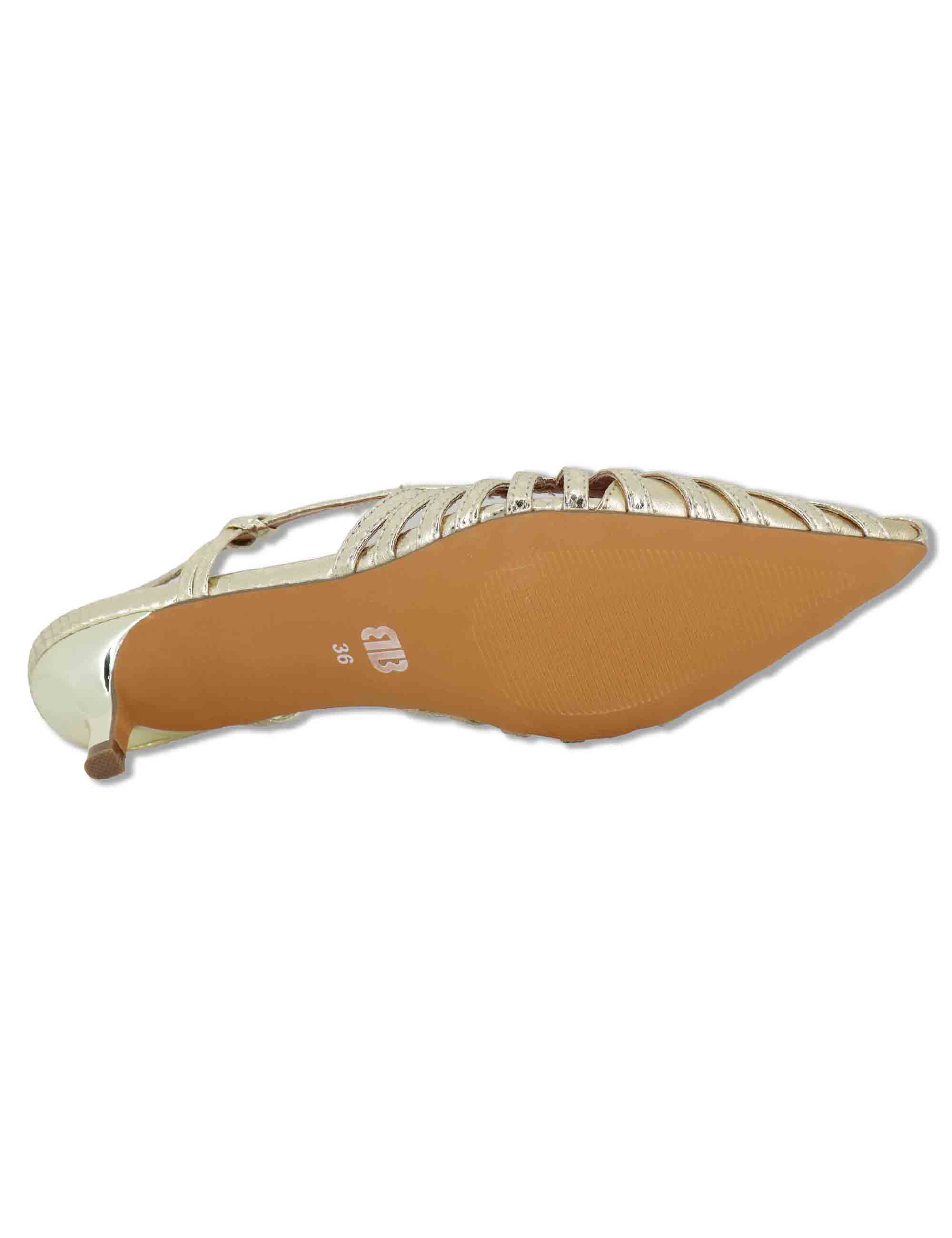 Decollete donna slingback in pelle laminata oro tacco basso Zin 774Z94HG 04-ORO Bibi Lou 