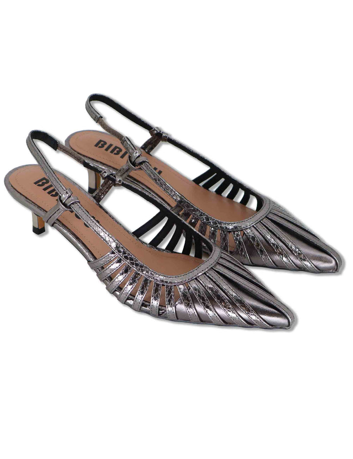 Decollete donna slingback in pelle laminata canna di fucile tacco basso Zin 774Z94HG 09-PLOMO Bibi Lou 