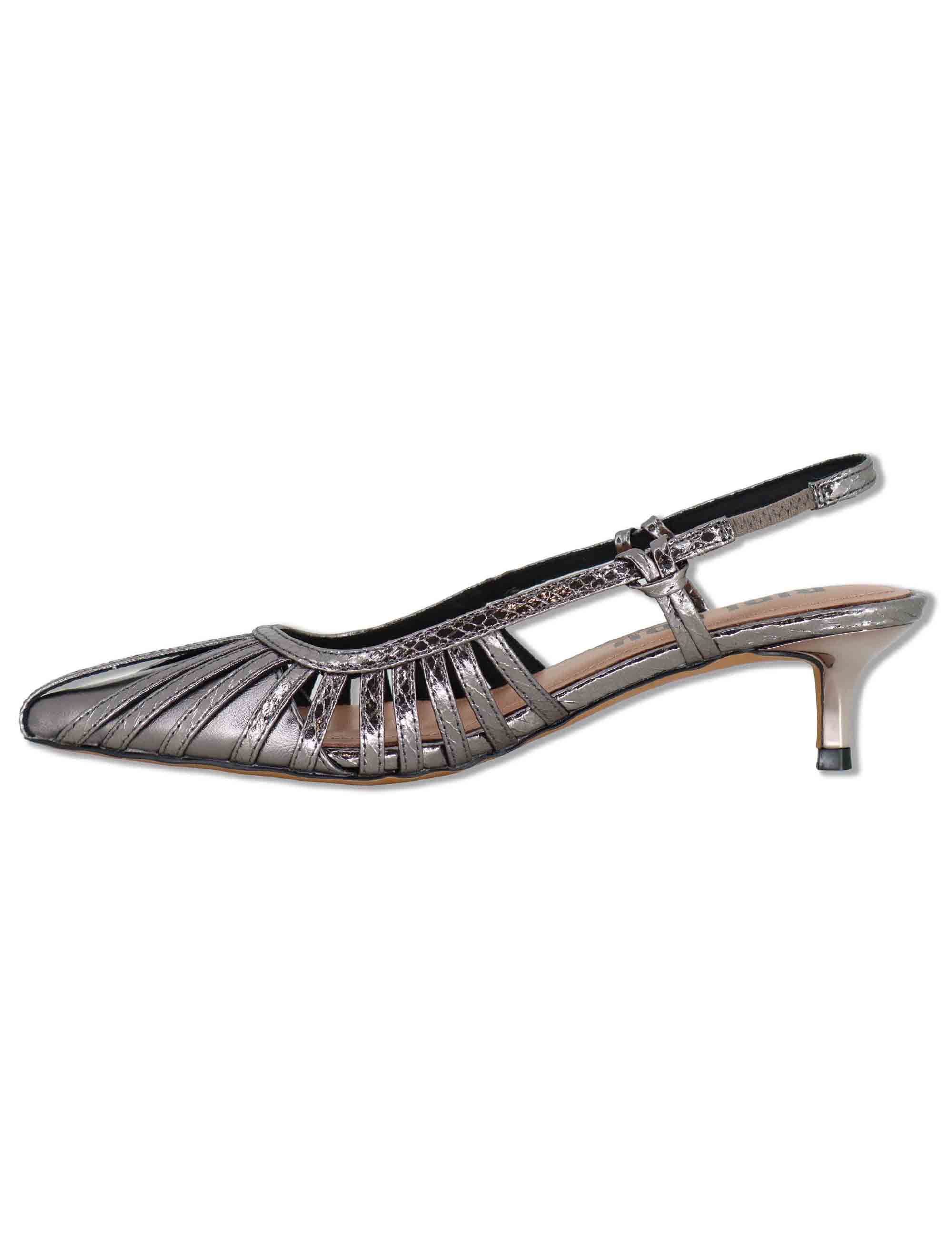 Decollete donna slingback in pelle laminata canna di fucile tacco basso Zin 774Z94HG 09-PLOMO Bibi Lou 
