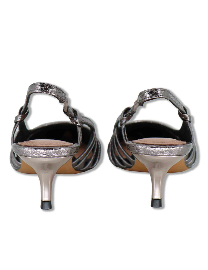 Decollete donna slingback in pelle laminata canna di fucile tacco basso Zin 774Z94HG 09-PLOMO Bibi Lou 