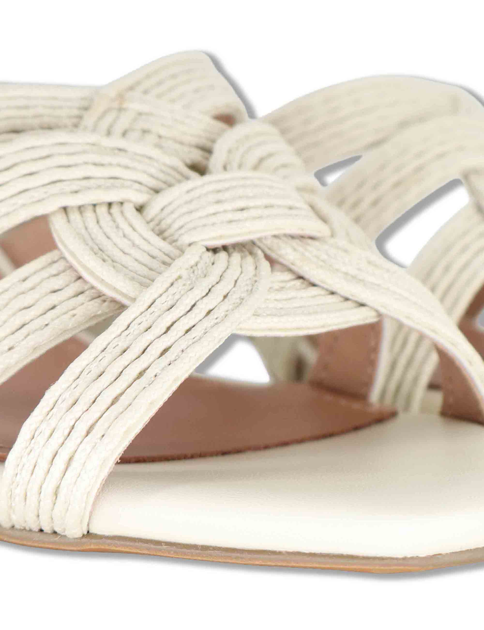 Sandali scalzati donna in pelle e tessuto off white con tacco alto Aran 878Z94HG 02-OFF WHT Bibi Lou 