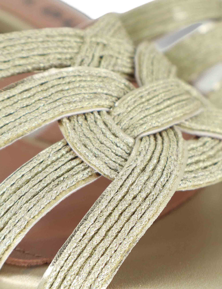 Sandali scalzati donna in pelle e tessuto oro con tacco alto Aran 878Z94HG 04-ORO Bibi Lou 