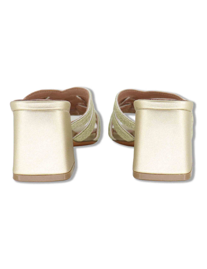 Sandali scalzati donna in pelle e tessuto oro con tacco alto Aran 878Z94HG 04-ORO Bibi Lou 