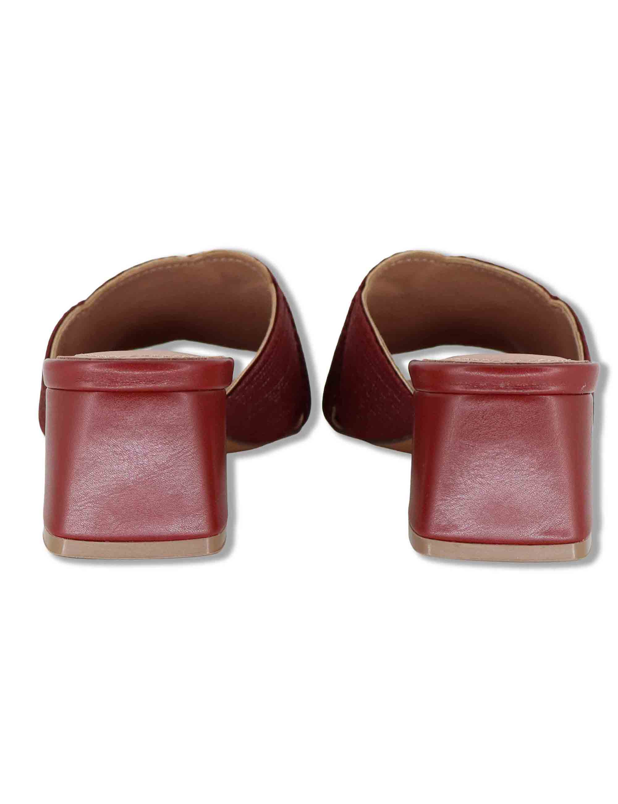 Sandali donna scalzati in pelle e tessuto intrecciato bordeaux tacco basso Leo 879Z94HG 40-BURGUND Bibi Lou 