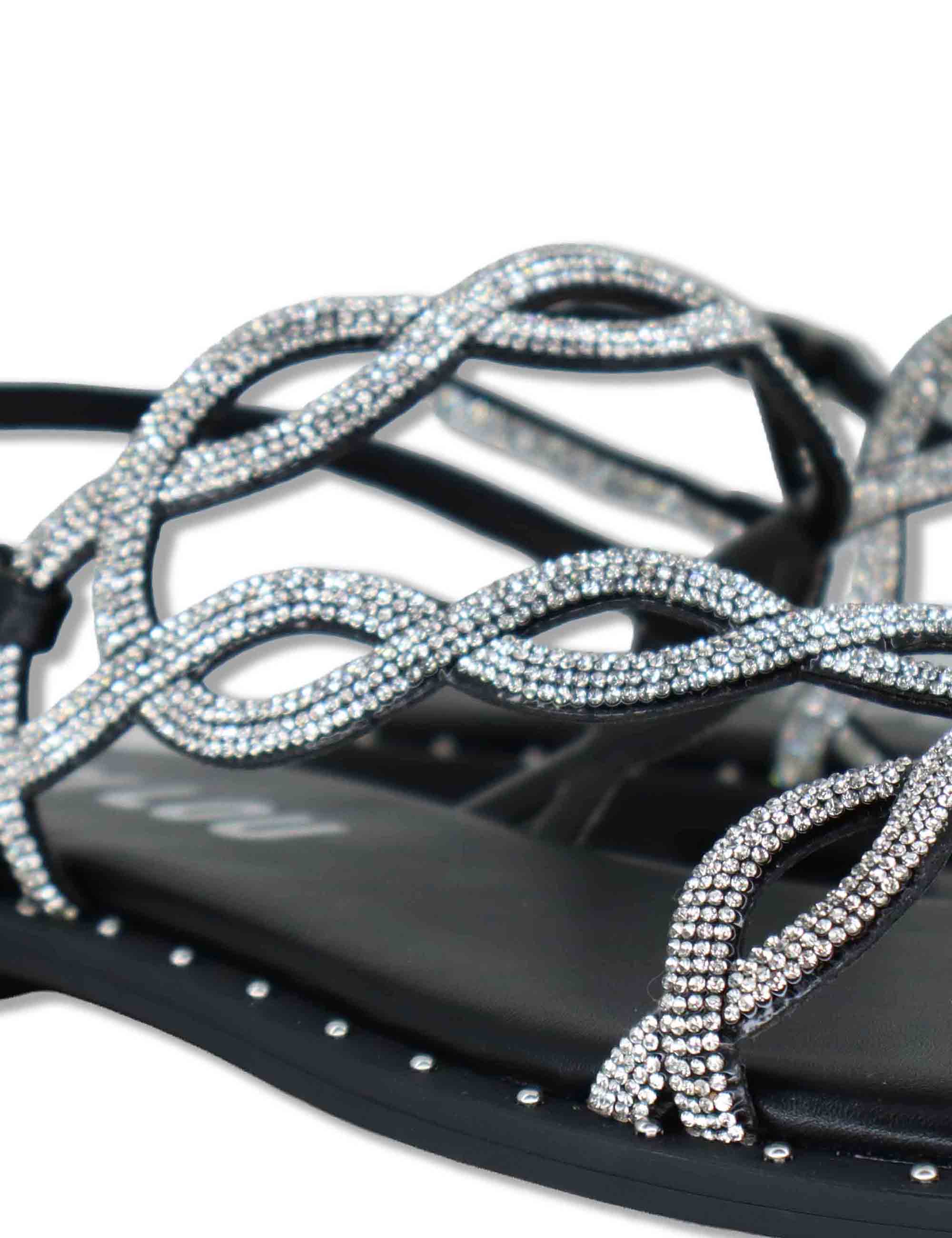 Sandali flat donna in pelle e strass argento con cinturino regolabile Illion 888Z00HG 09-PLOMO Bibi Lou 
