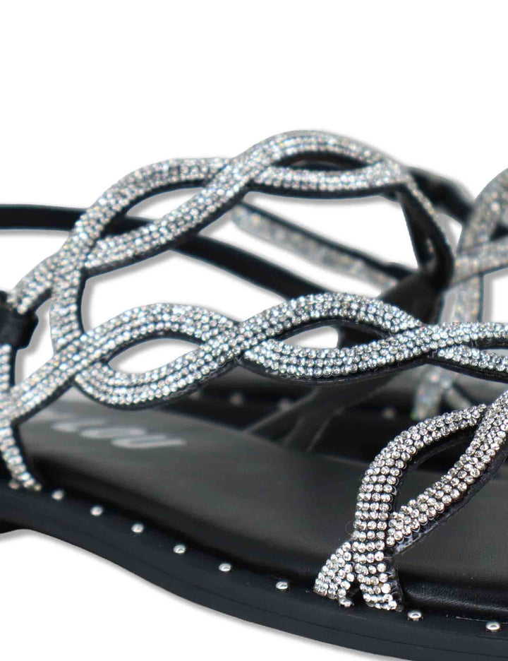 Sandali flat donna in pelle e strass argento con cinturino regolabile Illion 888Z00HG 09-PLOMO Bibi Lou 