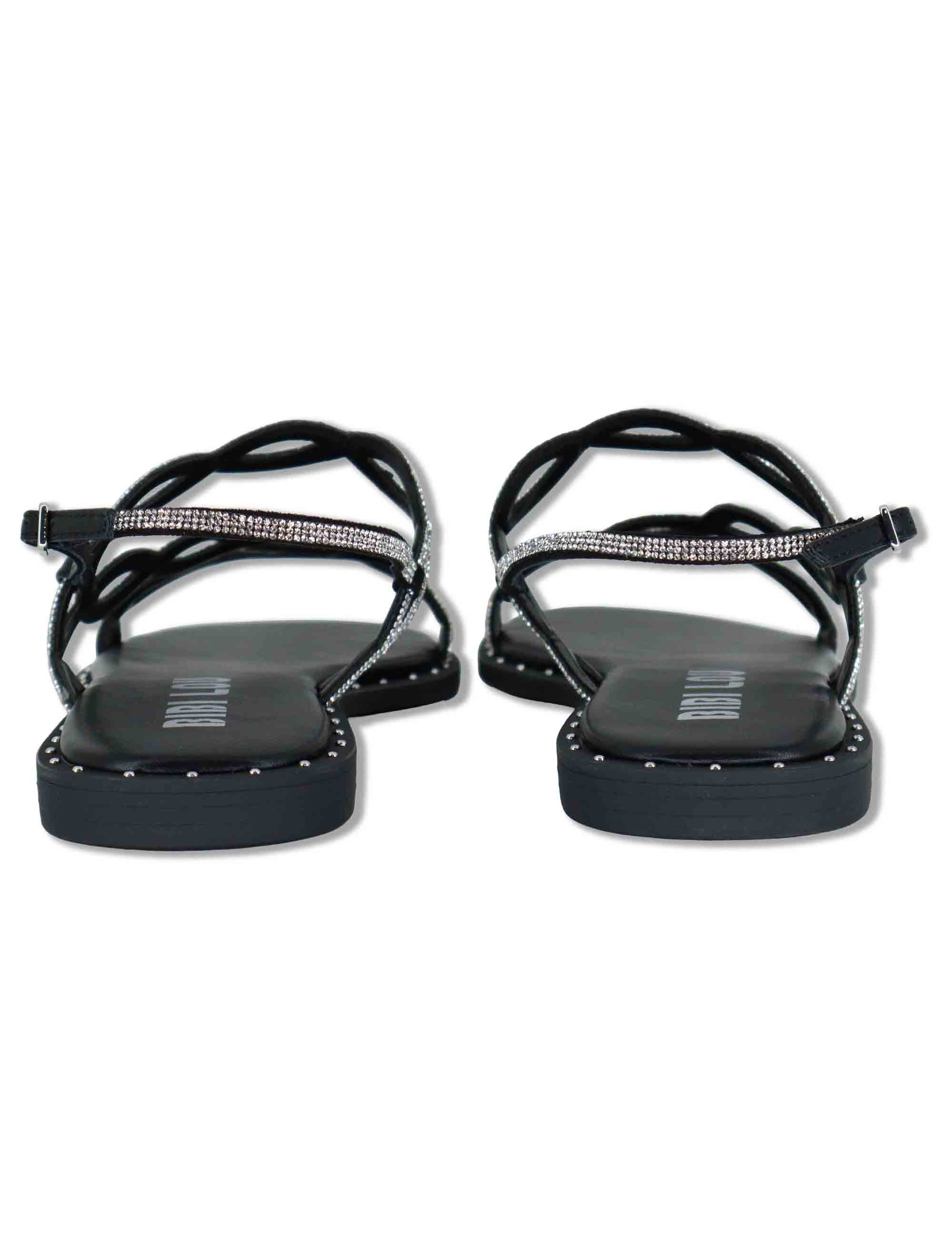 Sandali flat donna in pelle e strass argento con cinturino regolabile Illion 888Z00HG 09-PLOMO Bibi Lou 