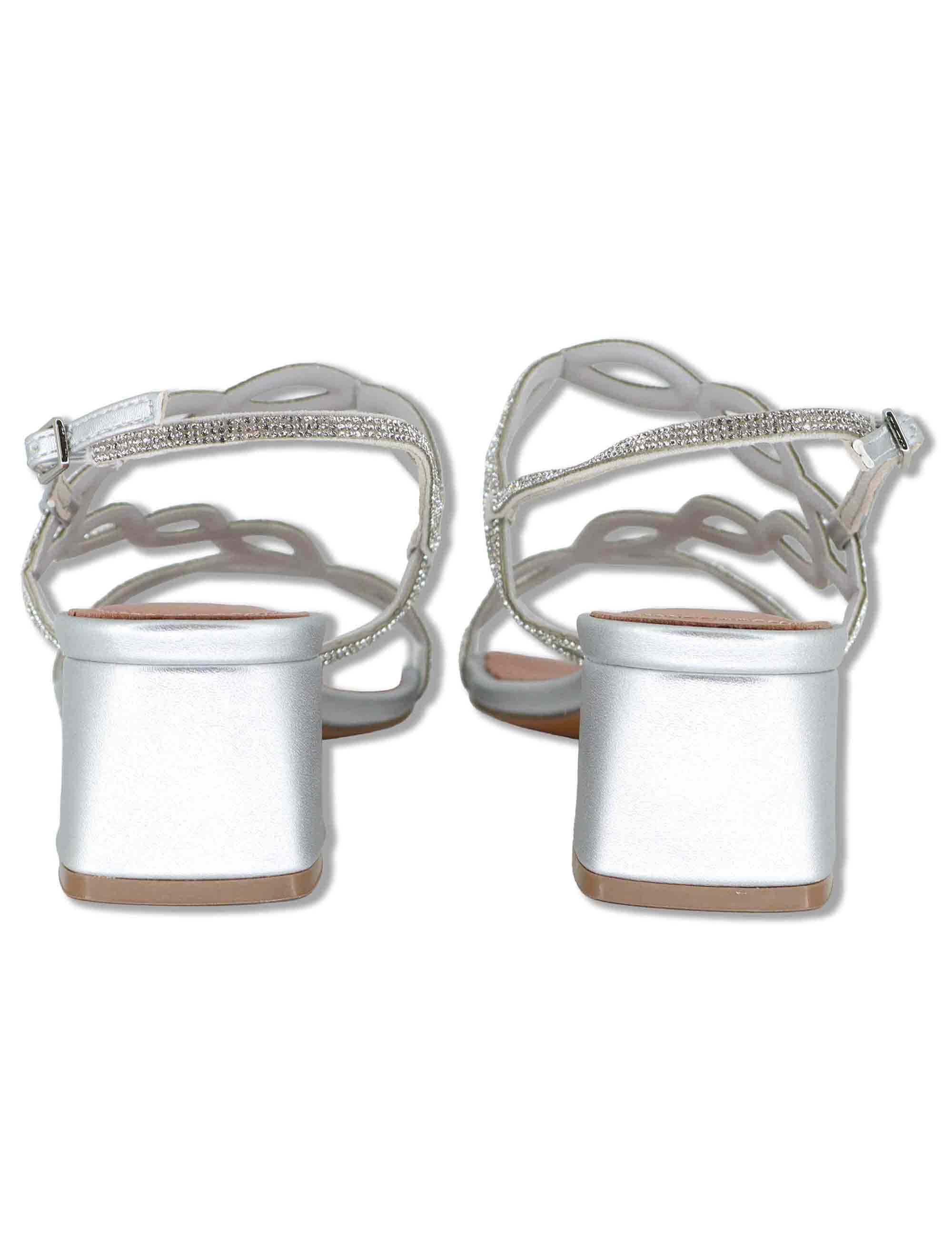 Sandali donna slingback in pelle e strass argento con tacco medio Dill 889Z00HG 01-PLATA Bibi Lou 