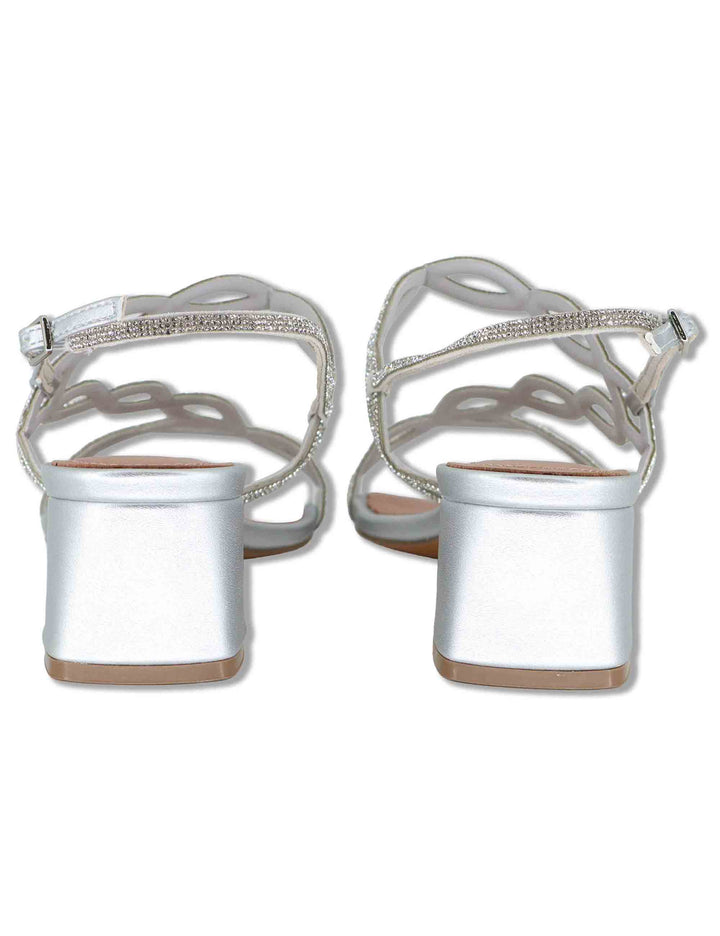Sandali donna slingback in pelle e strass argento con tacco medio Dill 889Z00HG 01-PLATA Bibi Lou 