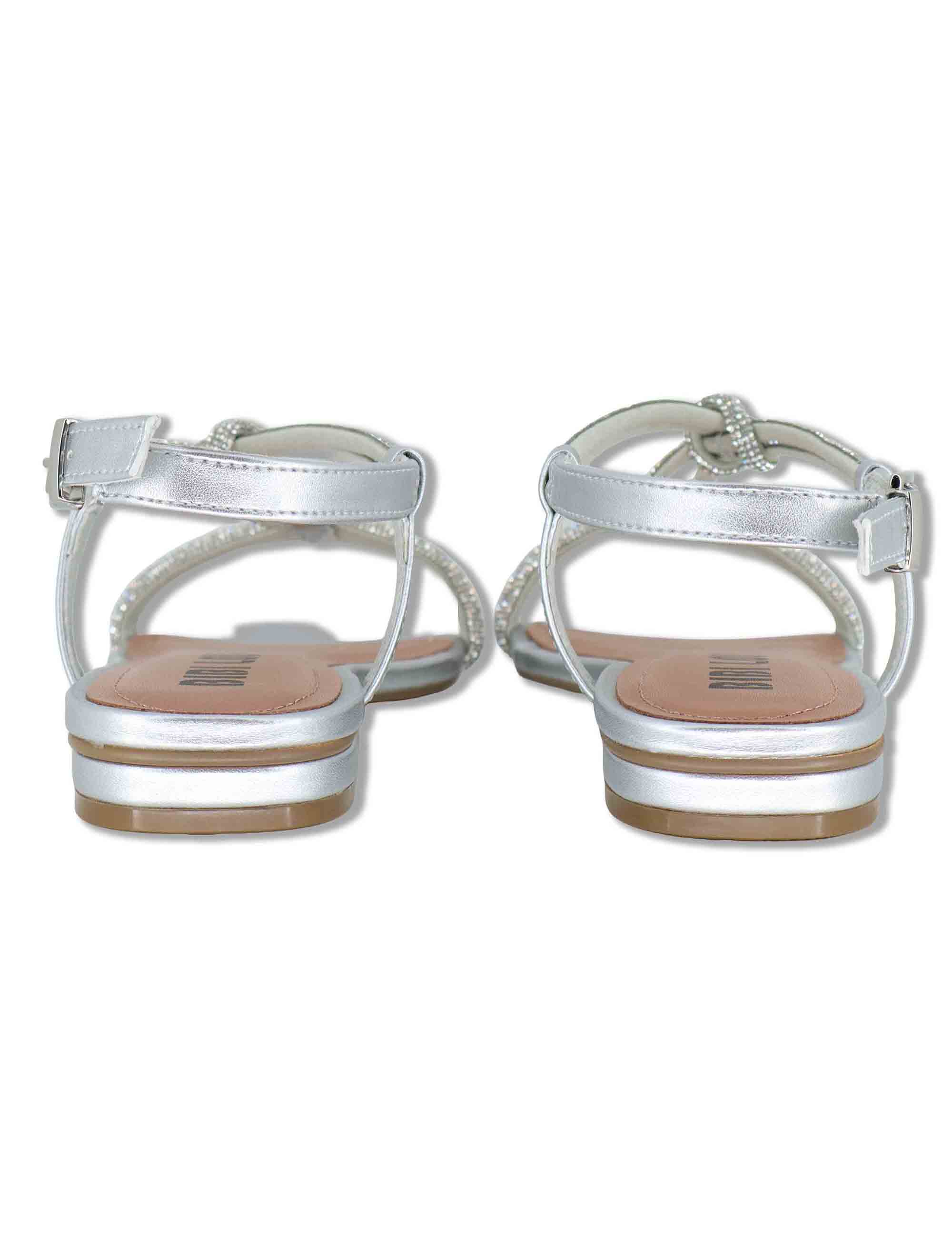Sandali donna flat in pelle e strass argento con cinturino regolabile Myna 956Z00HG 01-PLATA Bibi Lou 