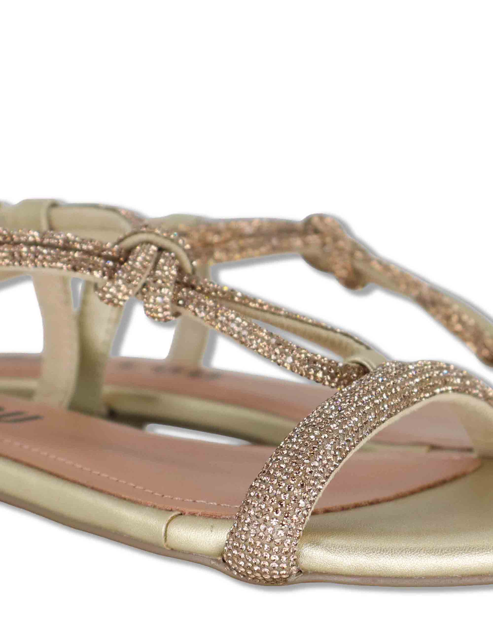 Sandali donna flat in pelle e strass oro con cinturino regolabile Myna 956Z00HG 04-ORO Bibi Lou 