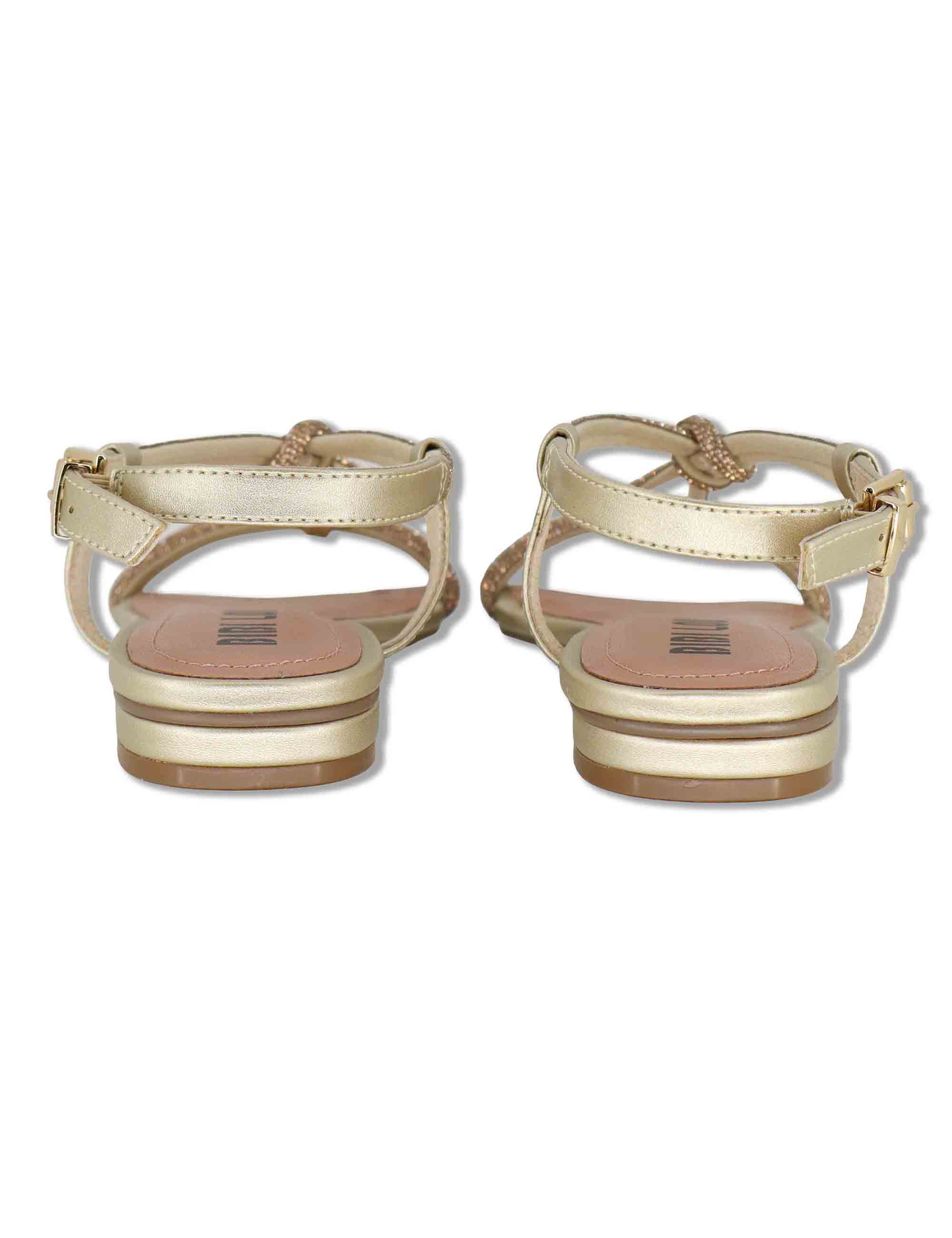 Sandali donna flat in pelle e strass oro con cinturino regolabile Myna 956Z00HG 04-ORO Bibi Lou 