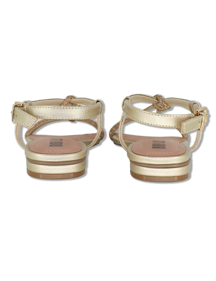 Sandali donna flat in pelle e strass oro con cinturino regolabile Myna 956Z00HG 04-ORO Bibi Lou 