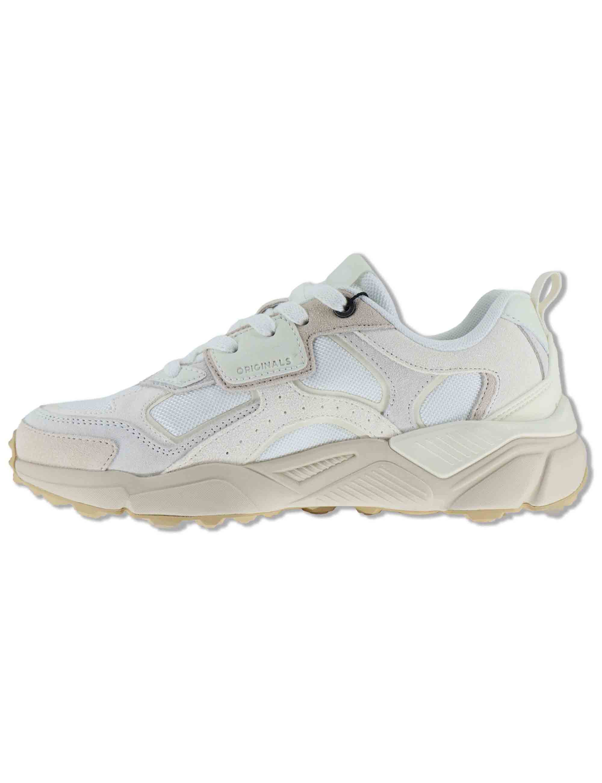 Sneakers uomo in pelle e tessuto off white con suola alta GARNER 025 Colmar 