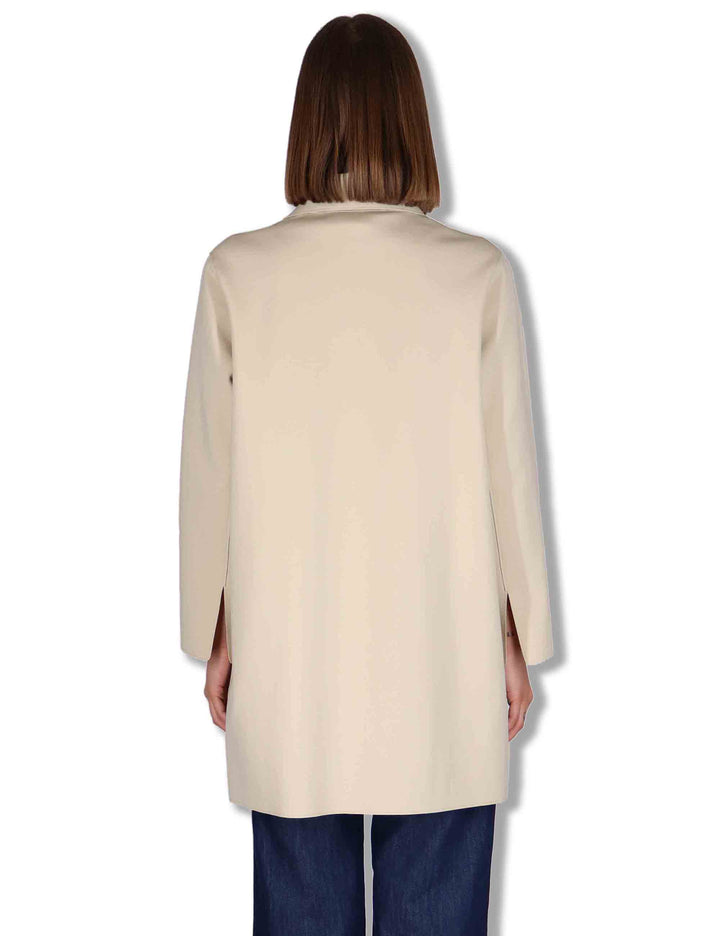 Spolverino donna in tessuto beige monopetto con bottoni in osso 50260003 031 Ewooluzione 