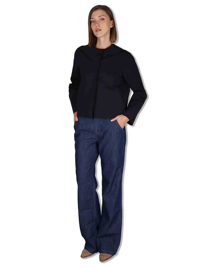 Giubbini donna in tessuto stretch nero con bottoni a scomparsa 50260008 017 Ewooluzione 