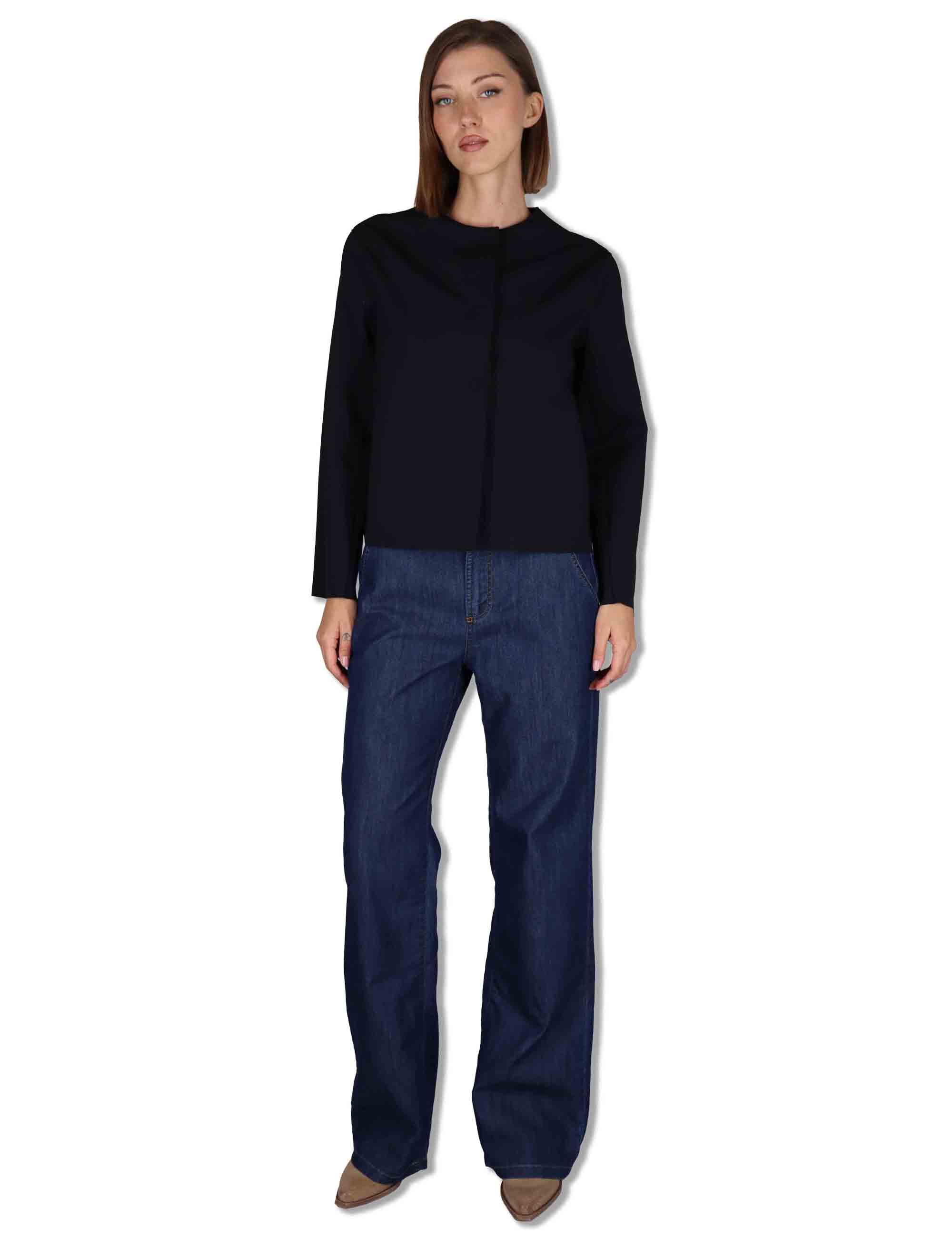 Giubbini donna in tessuto stretch nero con bottoni a scomparsa 50260008 017 Ewooluzione 