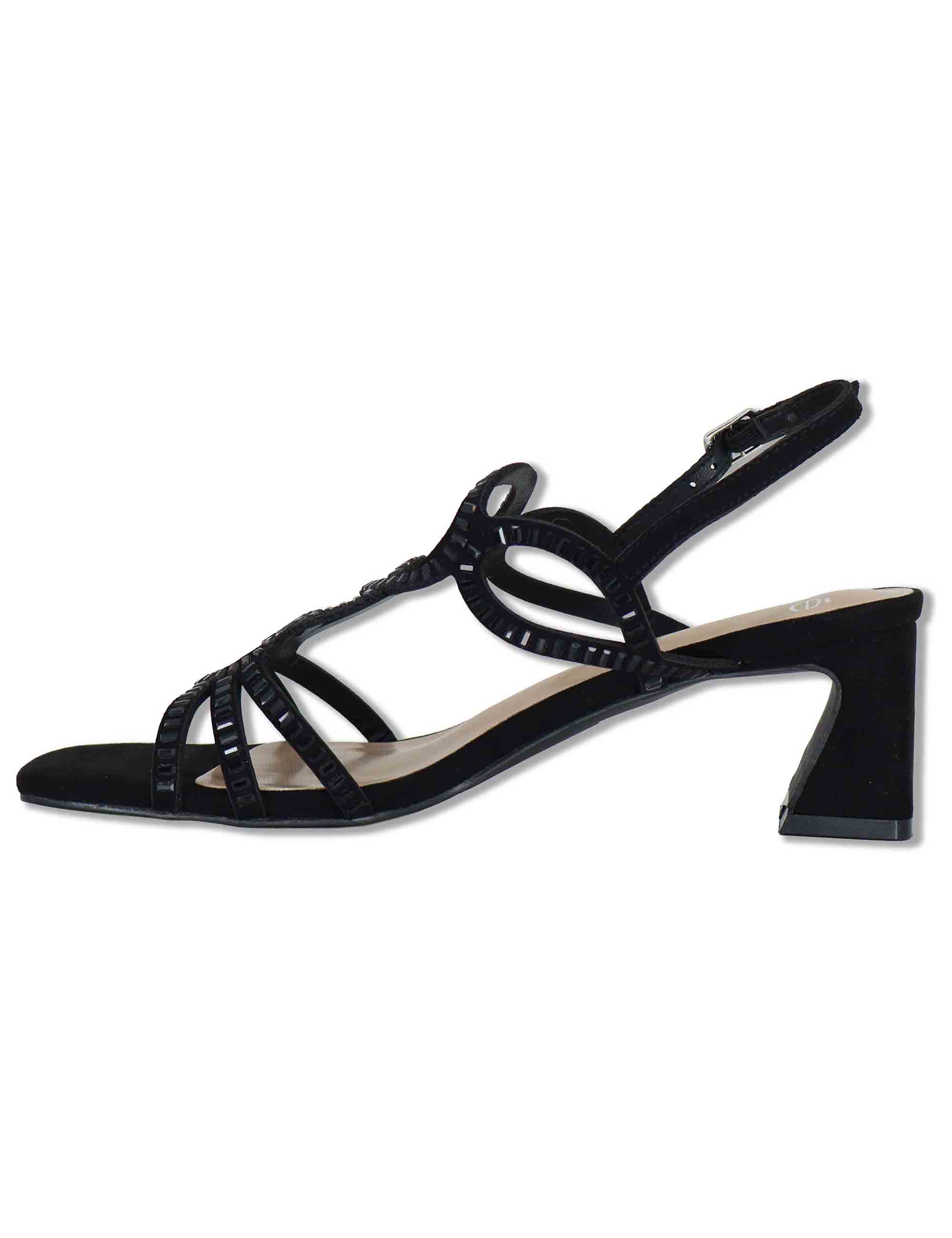 Sandali donna slingback in eco camoscio nero con borche e tacco medio 3H107-16 3K54 Exe 